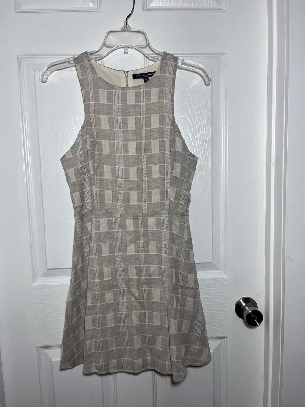 one clothing Beige Plaid Sleeveless Fit-and-Flare Dress